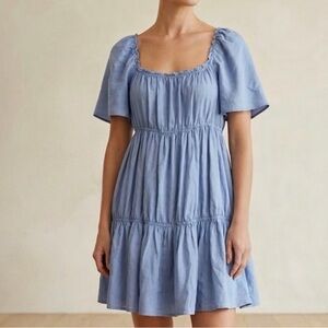Unsubscribed Blue Silk Tiered Baby doll Dress | Quiet Luxury XS - S